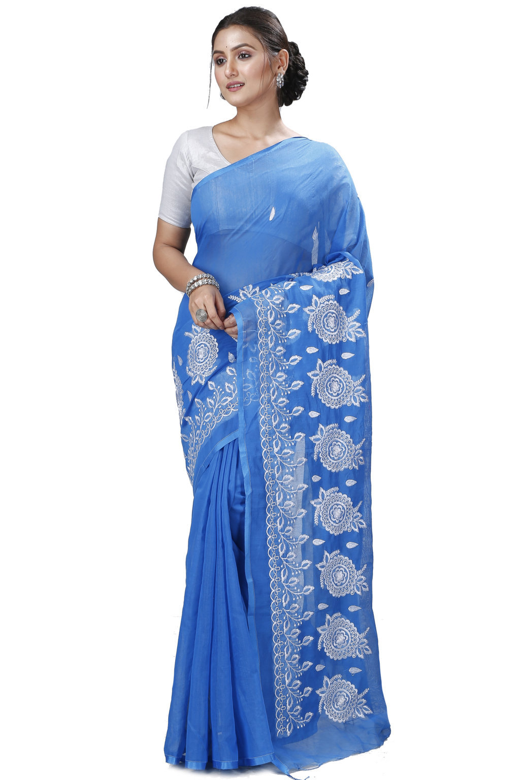 Sky Blue Blended Cotton Tabu Hand Loom Saree (1239)